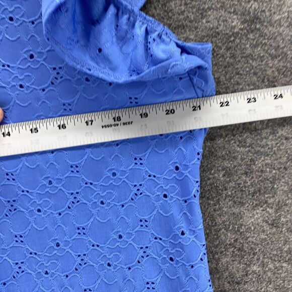 Michael Kors Blouse Women L Large Blue Floral Embroidered V-Neck Short Sleeve - Picture 7 of 9